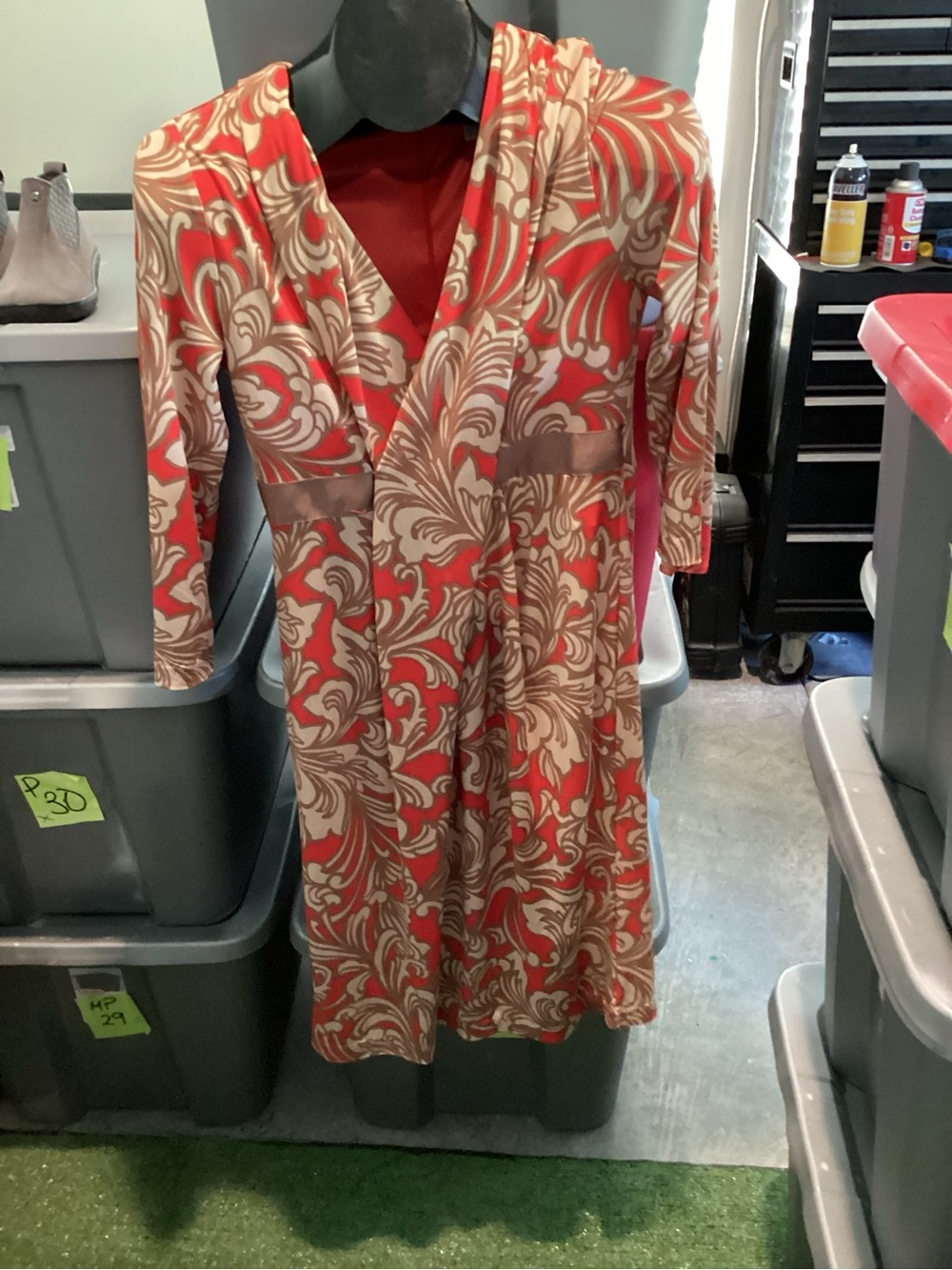 Red and Cream Printed Wrap Dress p59